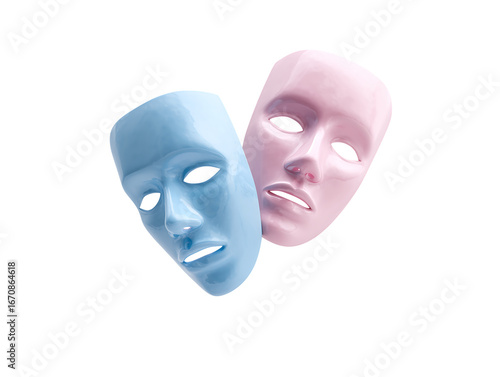 Pastel Comedy & Tragedy Masks 3D Rendered Theatre Icons