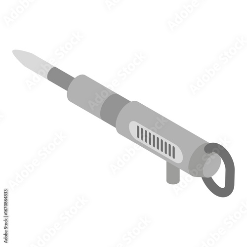 Isometric pneumatic drill icon for construction and heavy demolition work