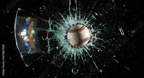 Baseball Smash Breaking Glass Shattering Impact Extreme Slow Motion Sport Action Photography