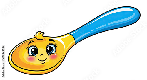 Cartoon spoon with face vector illustration for kids meal and baby food concept isolated on black on transparent background