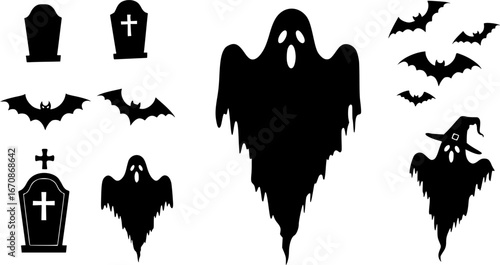 Halloween silhouette elements. scary ghost spirit vector for halloween card decoration