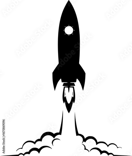 rocket launching into space business start up idea vector silhouette illustration isolated on white background 