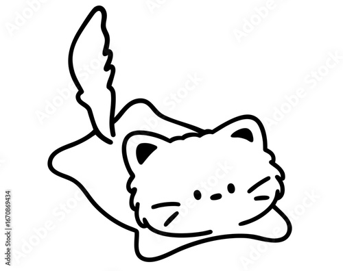 Flattened Cat — lying flat on the ground like a pillow, tail up, playful and funny pose