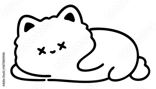 Exhausted Cat Lying Flat — Cute Cartoon Kitten So Tired That It Looks Like It Has Collapsed Forever in Adorable Overdramatized Way