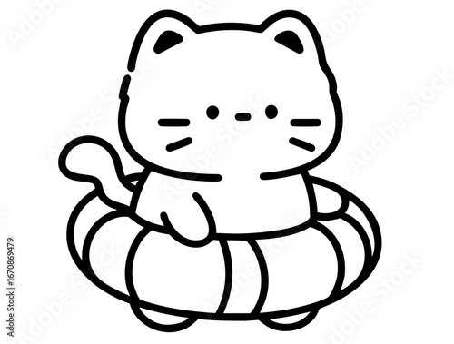 Cat with Lifebuoy — sitting in a swim ring, ready for the water but looking unsure