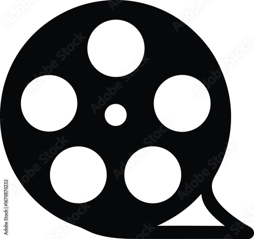 Film Reel Icon: A minimalist, high-contrast rendering of a film reel, symbolizing the essence of cinema and capturing the allure of storytelling and motion pictures.