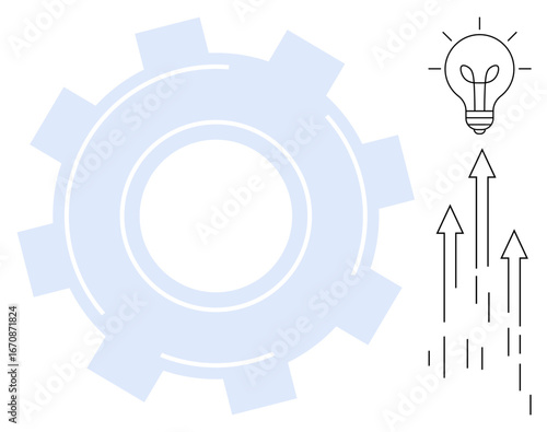 Light bulb for creativity, gear for process, and arrows for growth symbolize innovation, productivity, direction, problem-solving, teamwork, planning success. Ideal for strategy metaphors simple