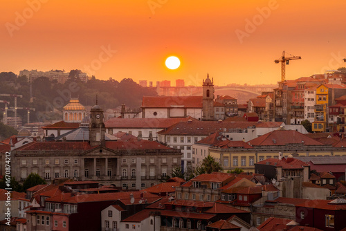 Summer sunset in central part of Porto, Portugal