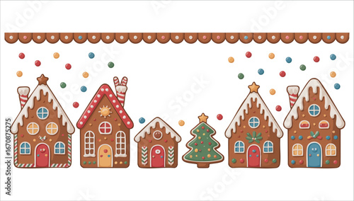 Christmas tradition candy house set with candy cane decor vector art isolated on white background