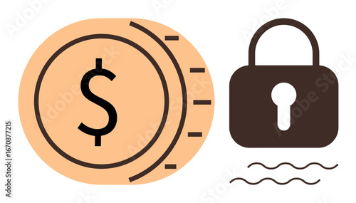Dollar coin beside a closed padlock, emphasizing financial security, savings, and trust. Ideal for finance, banking, online security, investment insurance economy and budgeting concepts. A simple
