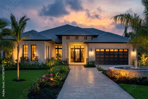 With its exquisite landscaped garden and beautiful palm trees, this stunning new Florida house near the beach is well-suited for use as a vacation rental