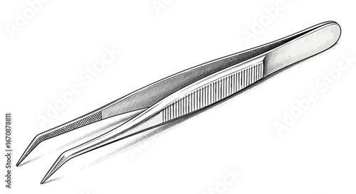 Elegant metallic tweezers with a textured grip and precision tips illustration