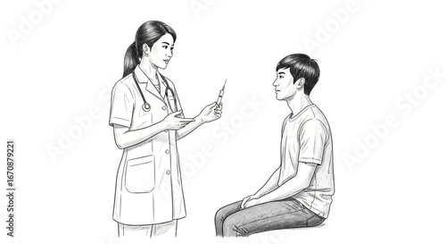 Illustration of a healthcare provider administering a vaccination to patient