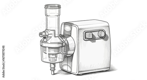 Illustration of a modern juice extractor with transparent container and switchers