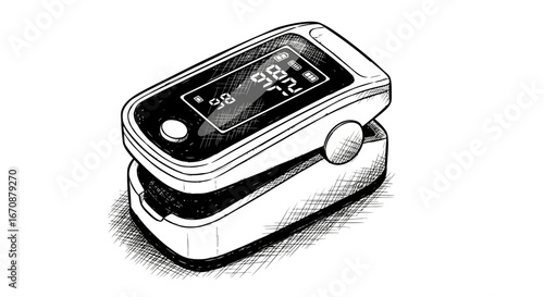 Illustration of a pulse oximeter displaying blood oxygen level and pulse rate