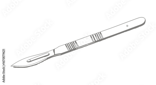 Outline Illustration Depicting a Surgical Scalpel with Detailed Handle Design