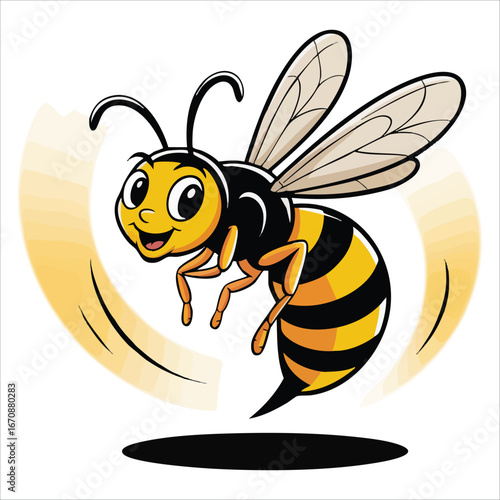 cartoon wasp in mid-flight motion isolated on white