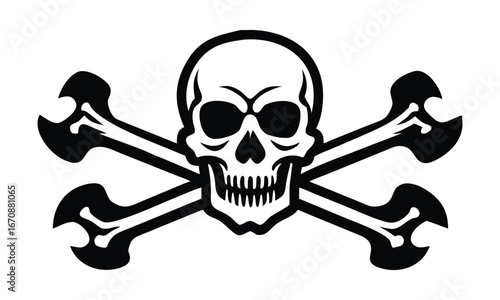 Striking skull and crossbones symbol conveying danger, warning, or pirate themes with bold black silhouette