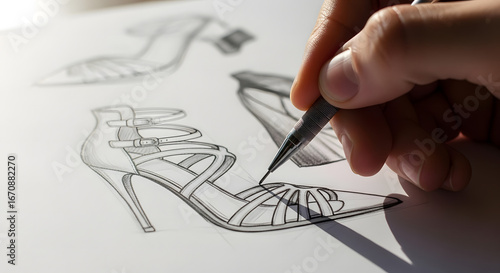 fashion designer sketching high heel shoe design