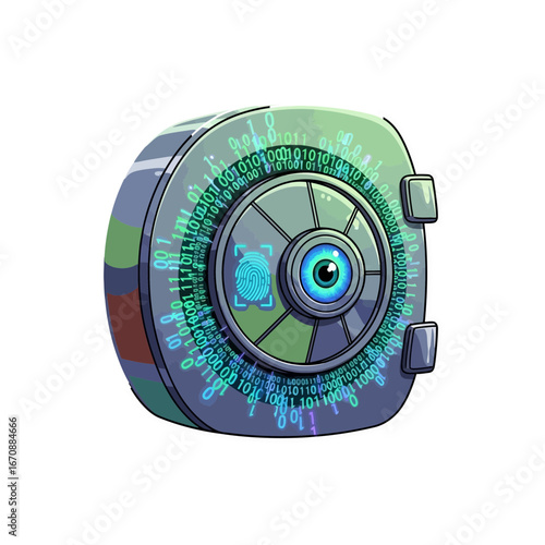 Cyber security safe vector: data protection, fingerprint, encryption