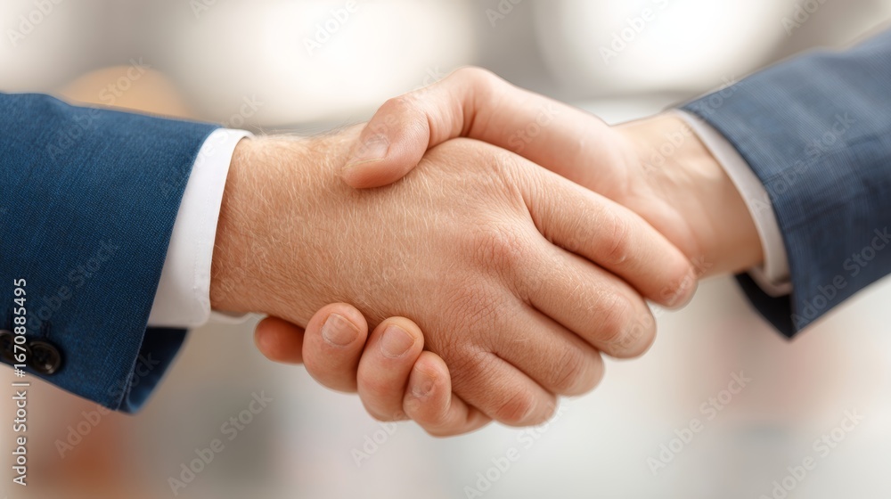Obraz premium Closeup of executive handshake in professional business environment