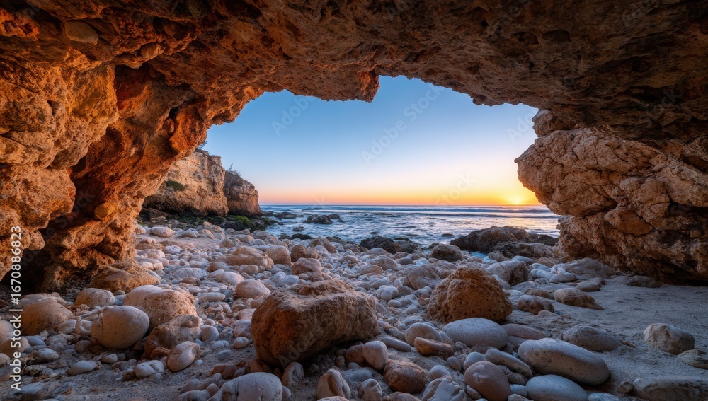 Fototapeta premium Sunrise through a coastal cave (5)