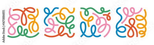 Abstract Color Wave Lines Pattern. Vector Organic Wavy Spirals Isolated on a Background. Swirl and Squiggle Graphic Shapes.