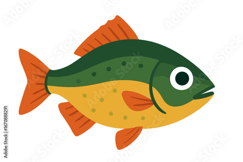 Stylized watercolor image of sea fish in a children's illustration style