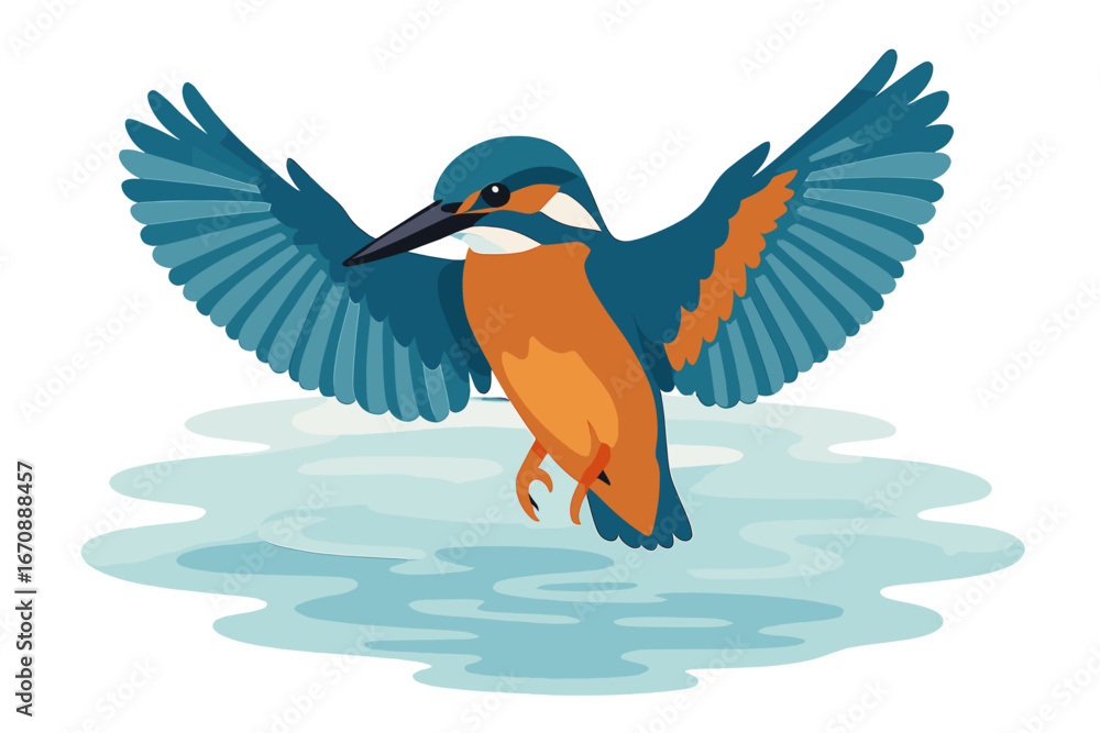 Obraz premium A kingfisher in flight over water prepares to seize fish within its natural habitat