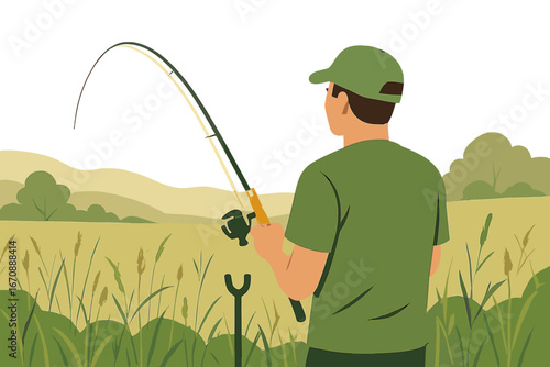 Angling experiences featuring a fisherman utilizing a throwing stick to cast boilies