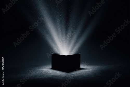 A black box bathed in ethereal light