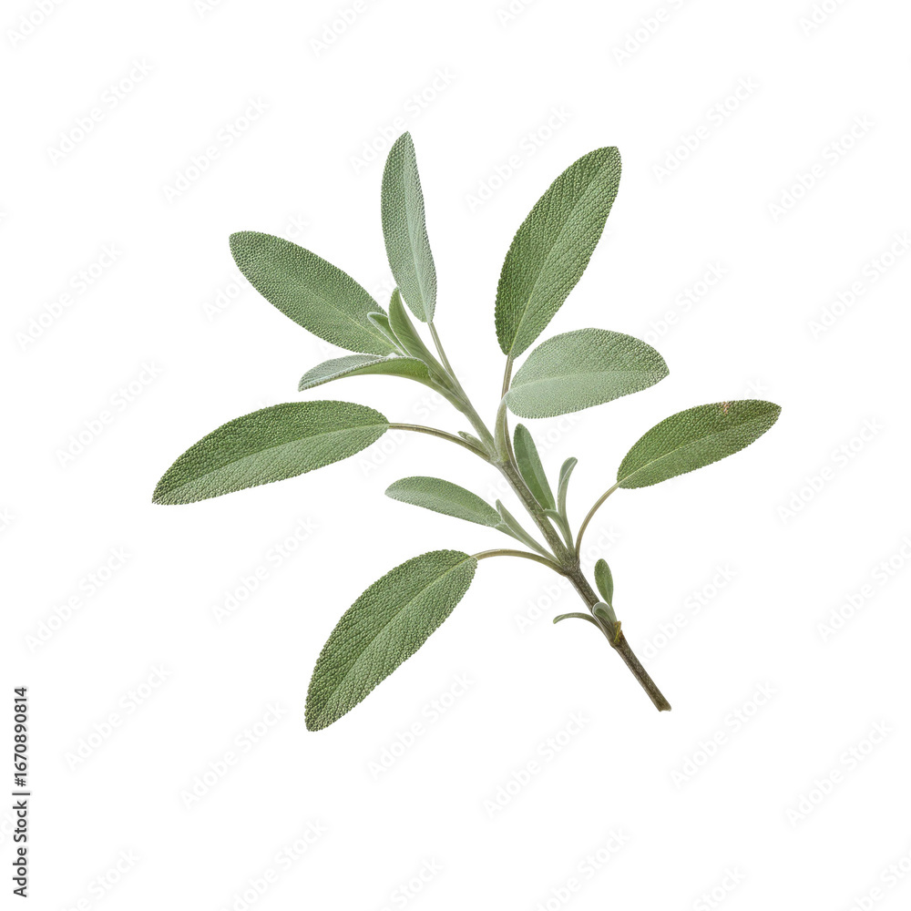 Naklejka premium Fresh sage herb sprig with delicate green leaves, perfect for culinary or natural wellness projects