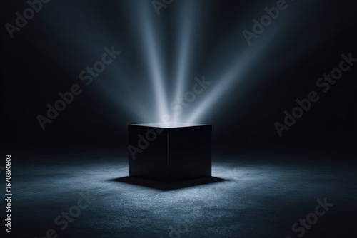 Dark room, spotlight on cube