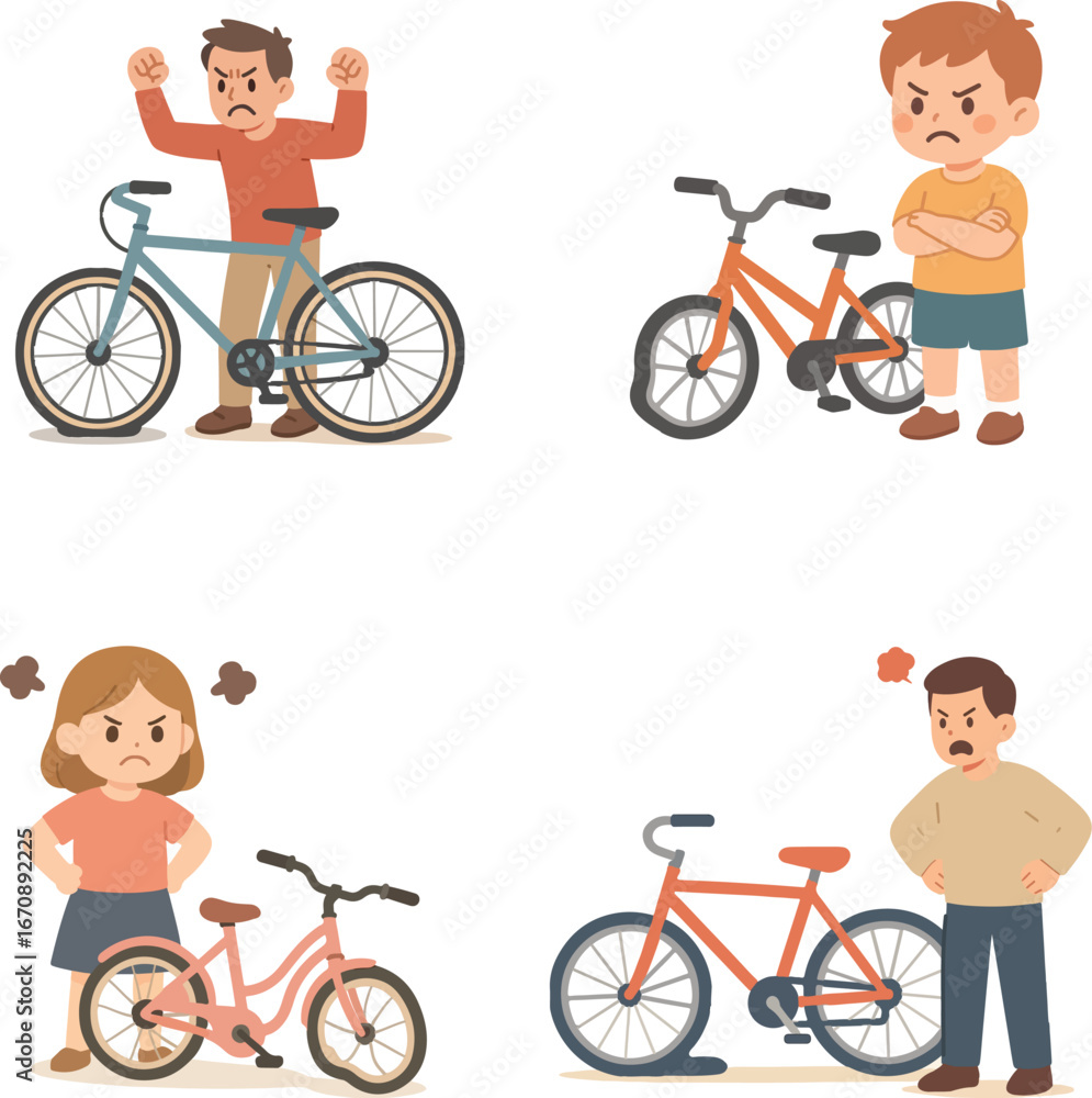 Naklejka premium a person angry because got flat tire bike flat design vector