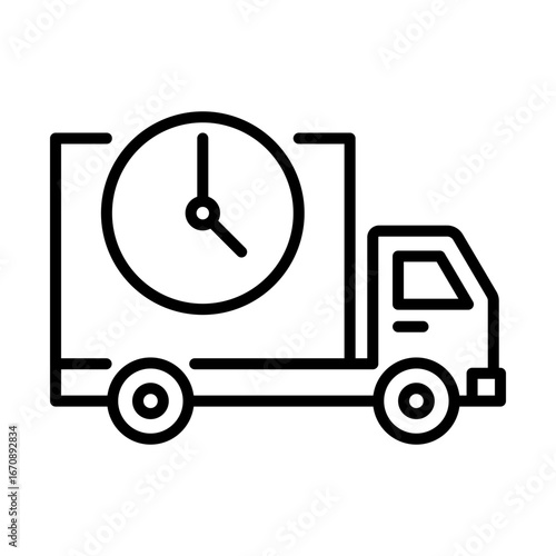 delivery truck with clock line icon for fast shipping and logistics services
