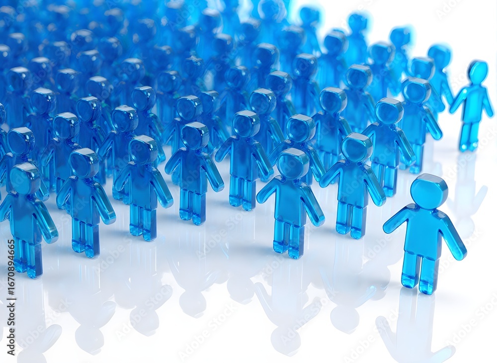 Blue Transparent 3D Figures: Individual and Group Blue Transparent 3D Figures: Individual and Group