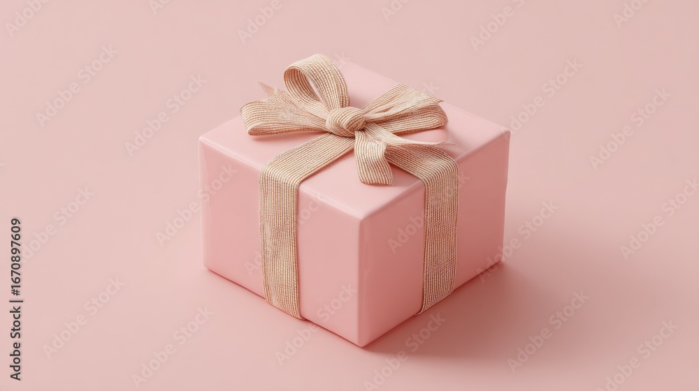 Obraz premium Elegant Pink Gift Box with Satin Ribbon and Bow for Celebrations and Special Occasions