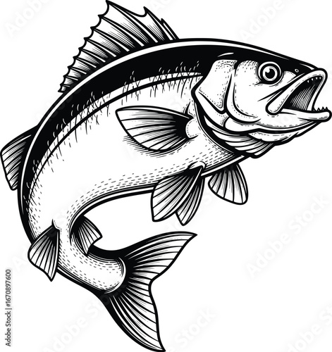 Dynamic sketch of a salmo trutta river trout leaping out of the water artistic fishing imagery