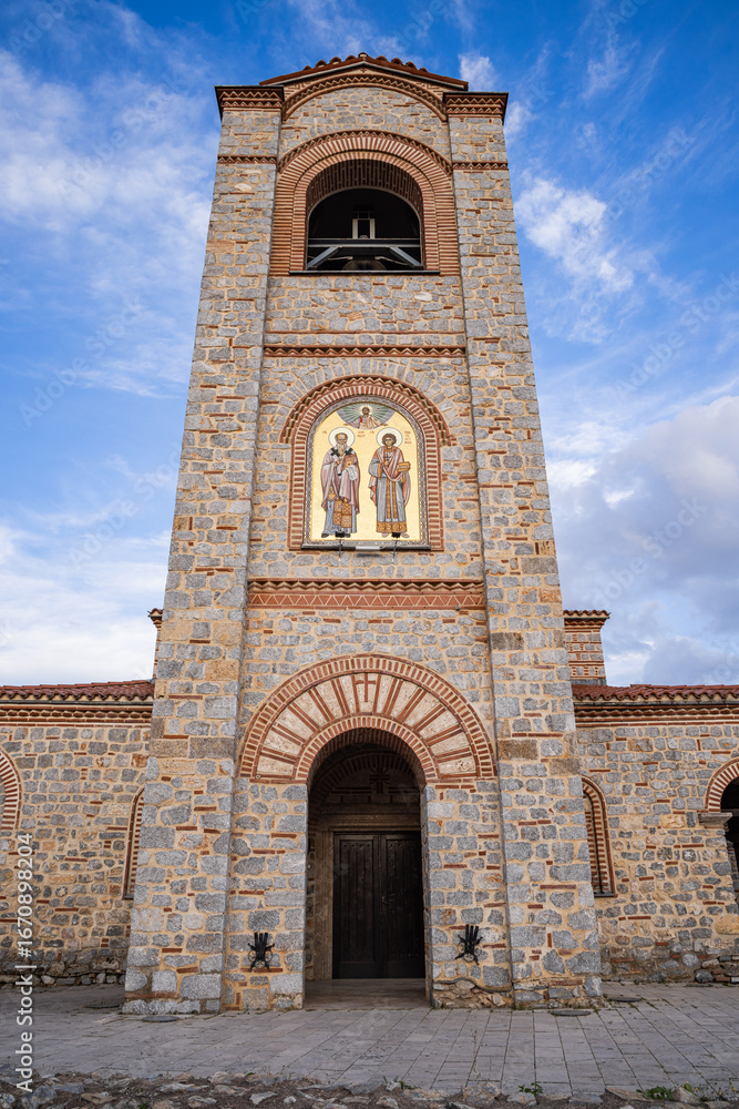 Obraz premium Bell tower of the Church of Saint John on the shores of Lake Ohrid.