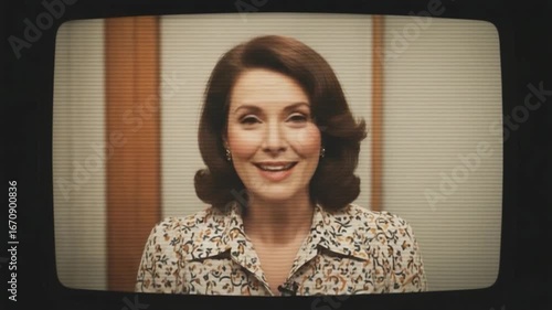 Retro News Anchor Reporting on Television Screen.