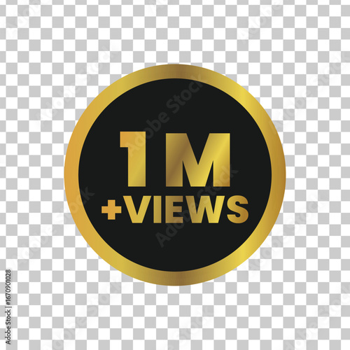 Golden circular badge celebrating one million views with the number one million and the word views in bold gold lettering on a black background