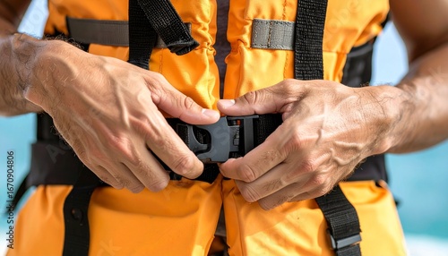 Securing Safety Fastening a Life Vest for Water Activities and Protection