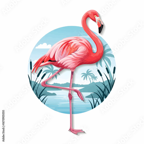 Elegant flamingo vector illustration with tropical habitat