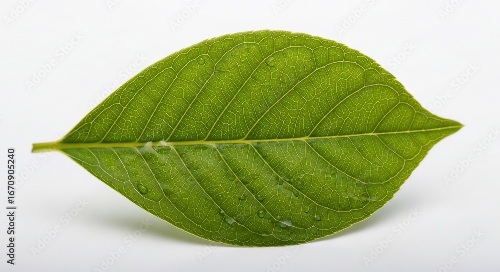 Obraz premium Single green leaf close up nature background