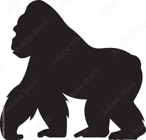 high resolution gorilla silhouette vector art side profile wild ape clipart for jungle and wildlife themed graphic asset