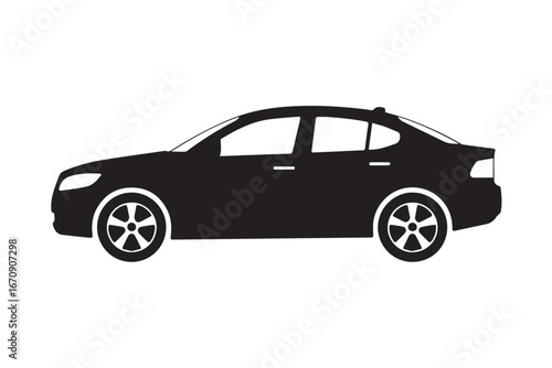 car profile silhouette with stylized wheels five spoke rims vector illustration side view sedan icon minimal monochrome