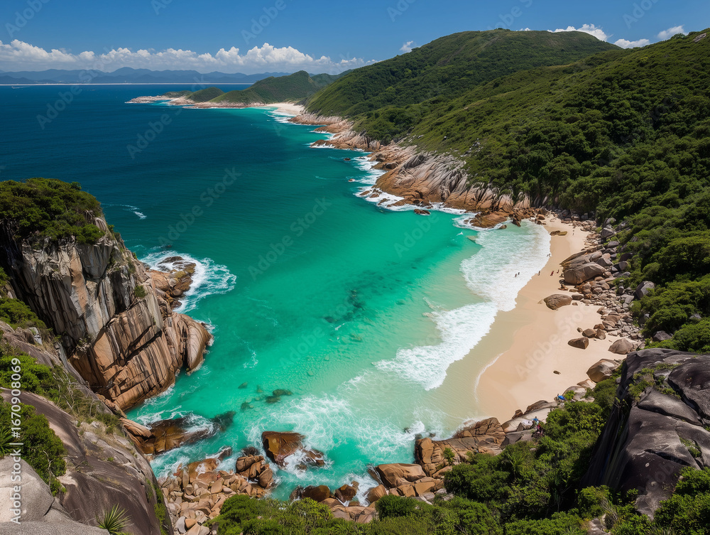 Obraz premium Turquoise water crashing on secluded beach in tropical paradise