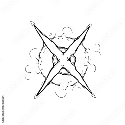 Abstract geometric explosion emanating from a central orb, graphic depiction with artistic linear