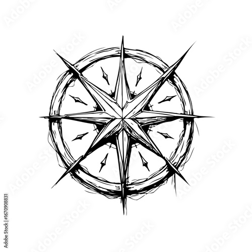 Artistic sketched compass rose illustration representing guidance exploration orientation and