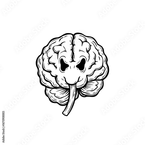 Cartoonish anatomical brain illustration featuring eyes and tongue displaying a peculiar and